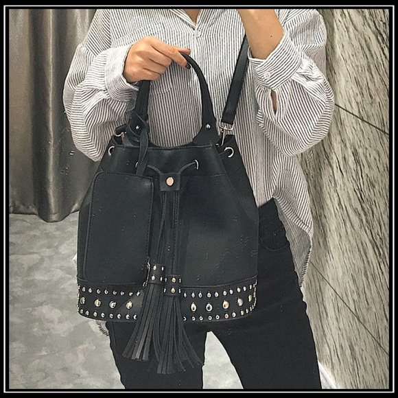 zenleather Handbags - NEW BRISTOL Studded Tassel Bucket Bag